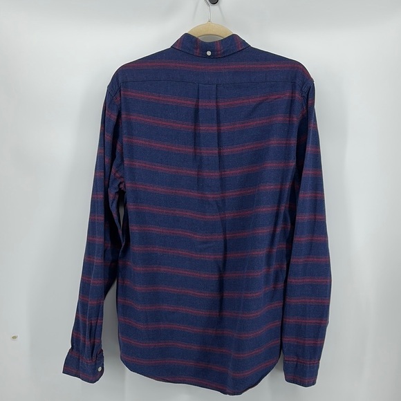 J Crew Mens Slim Fit Cotton Button Down Shirt Navy Red Stripes Size Large - Picture 8 of 10